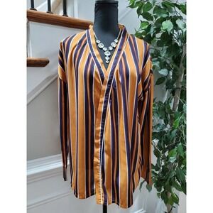 Boohoo Tall Women Multicolor 100%Polyester Long Sleeve Stripe Wrap Blouse Shirt